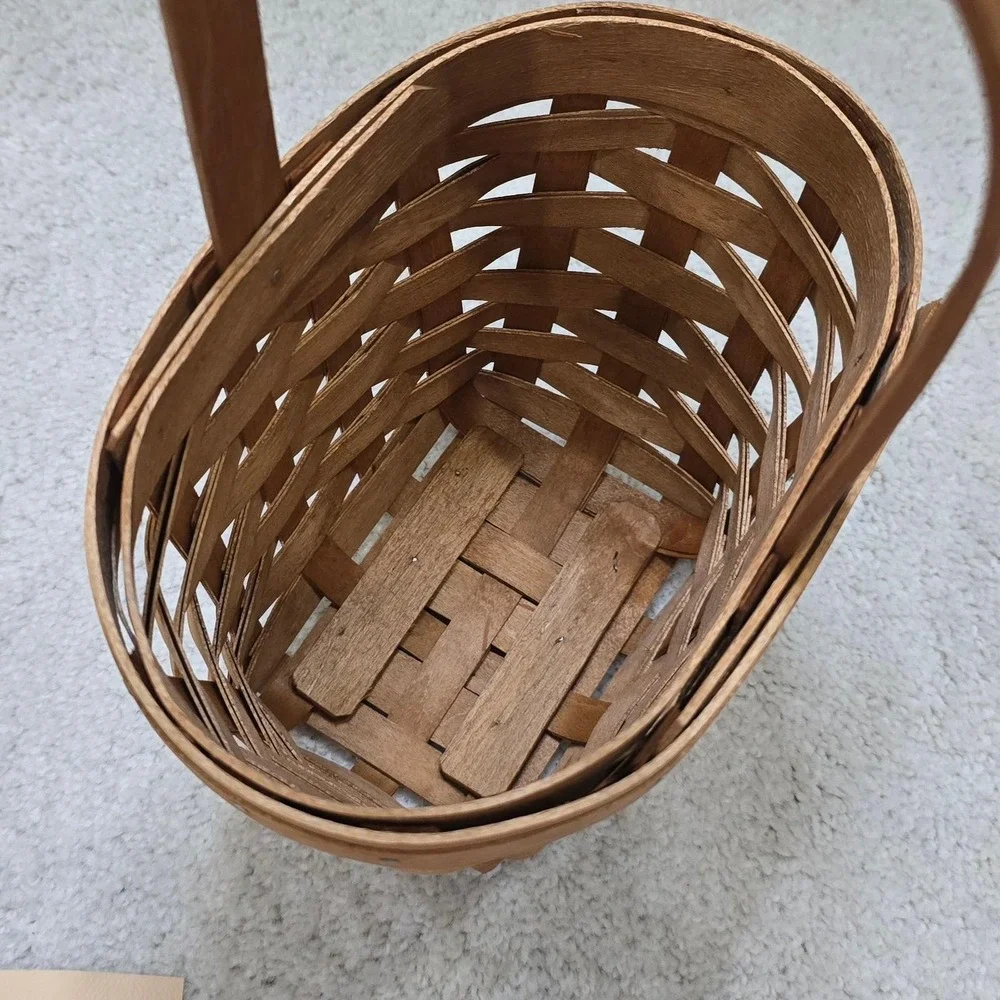 Workshops of Gerald E Henn Handwoven‎ Wood Basket with Handle 1997 Small Vintage